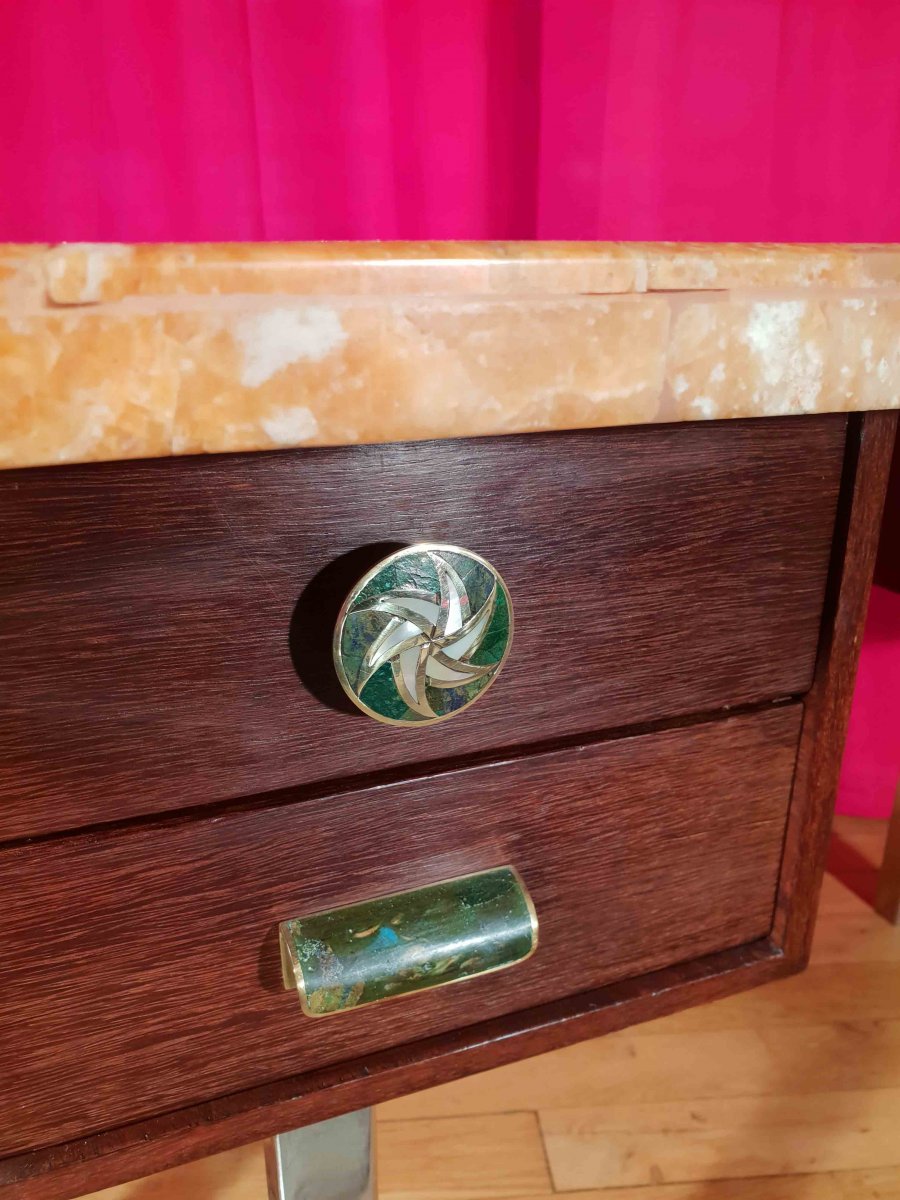 Bureau 70&#039;s En Palmier, Chrome, Cornaline Et Bronze Cloisonn&eacute;-photo-4