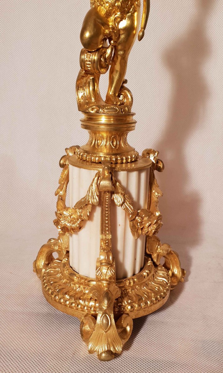 Paire De Candélabres Aux Putti Bronze Doré Ht 54 Cm-photo-3
