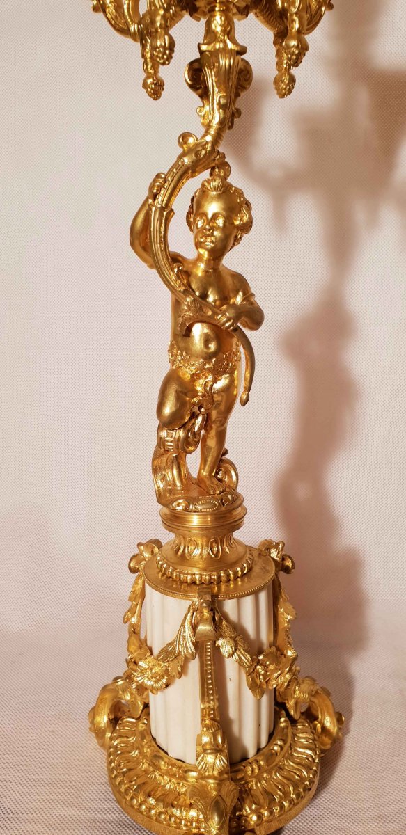 Paire De Candélabres Aux Putti Bronze Doré Ht 54 Cm-photo-4