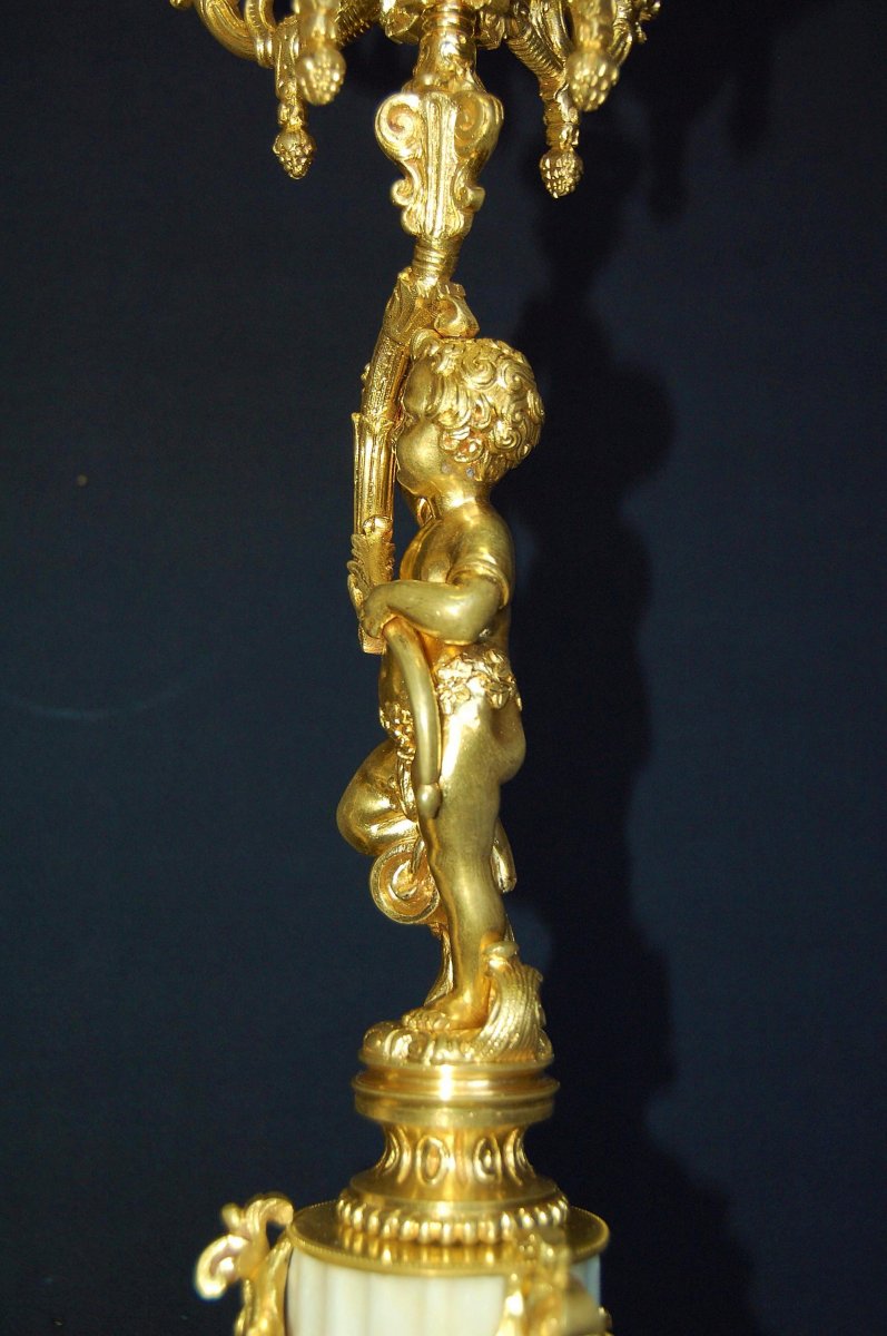 Paire De Candélabres Aux Putti Bronze Doré Ht 54 Cm-photo-7