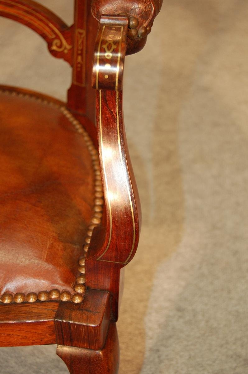 English Rosewood Armchair Inlaid With Brass XIX-photo-3