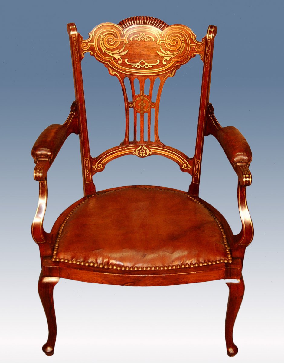 English Rosewood Armchair Inlaid With Brass XIX