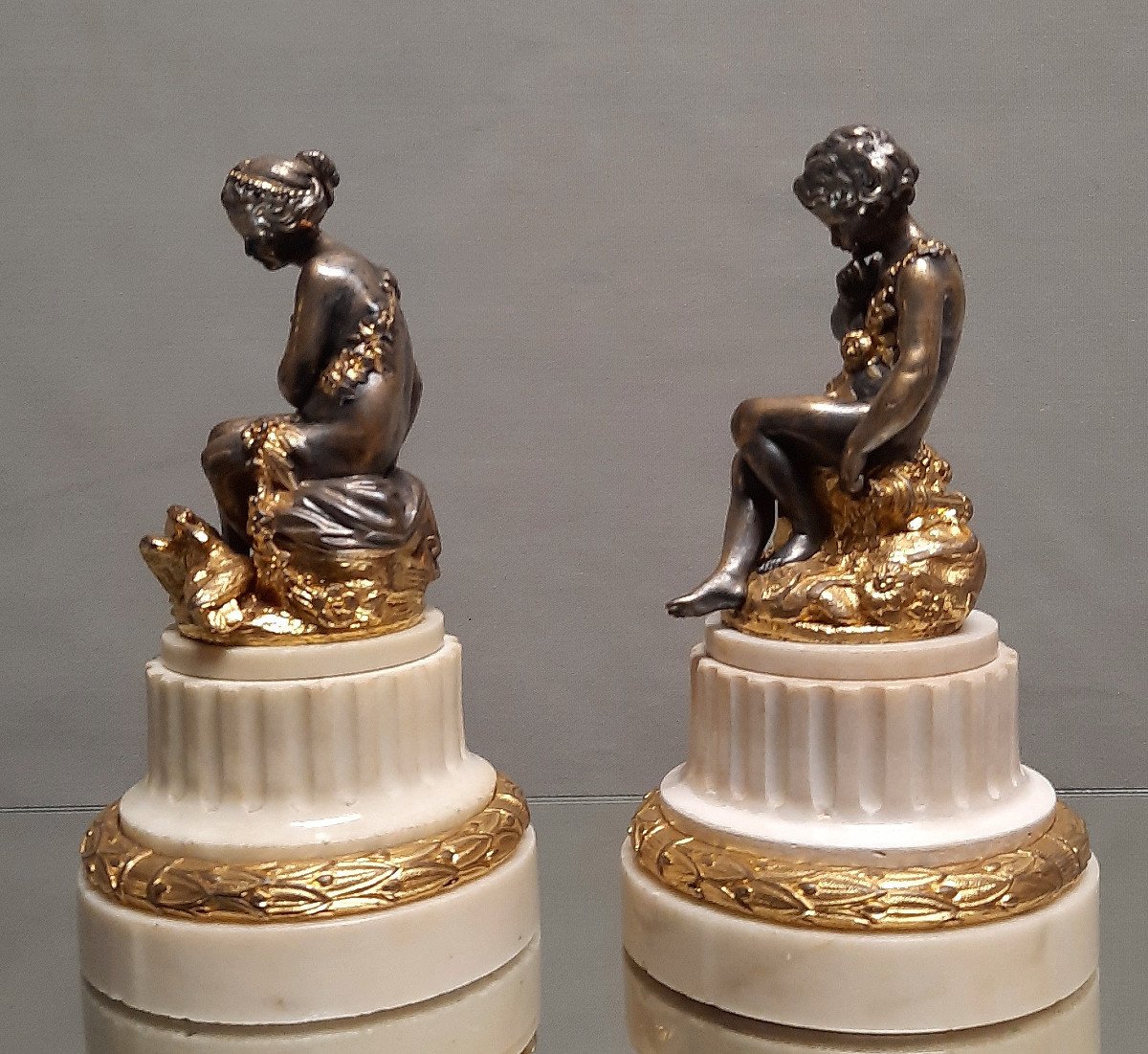 Falconet E.m Pair Of Figures In Gilded And Silvered Bronze From The Late 18th Century-photo-2