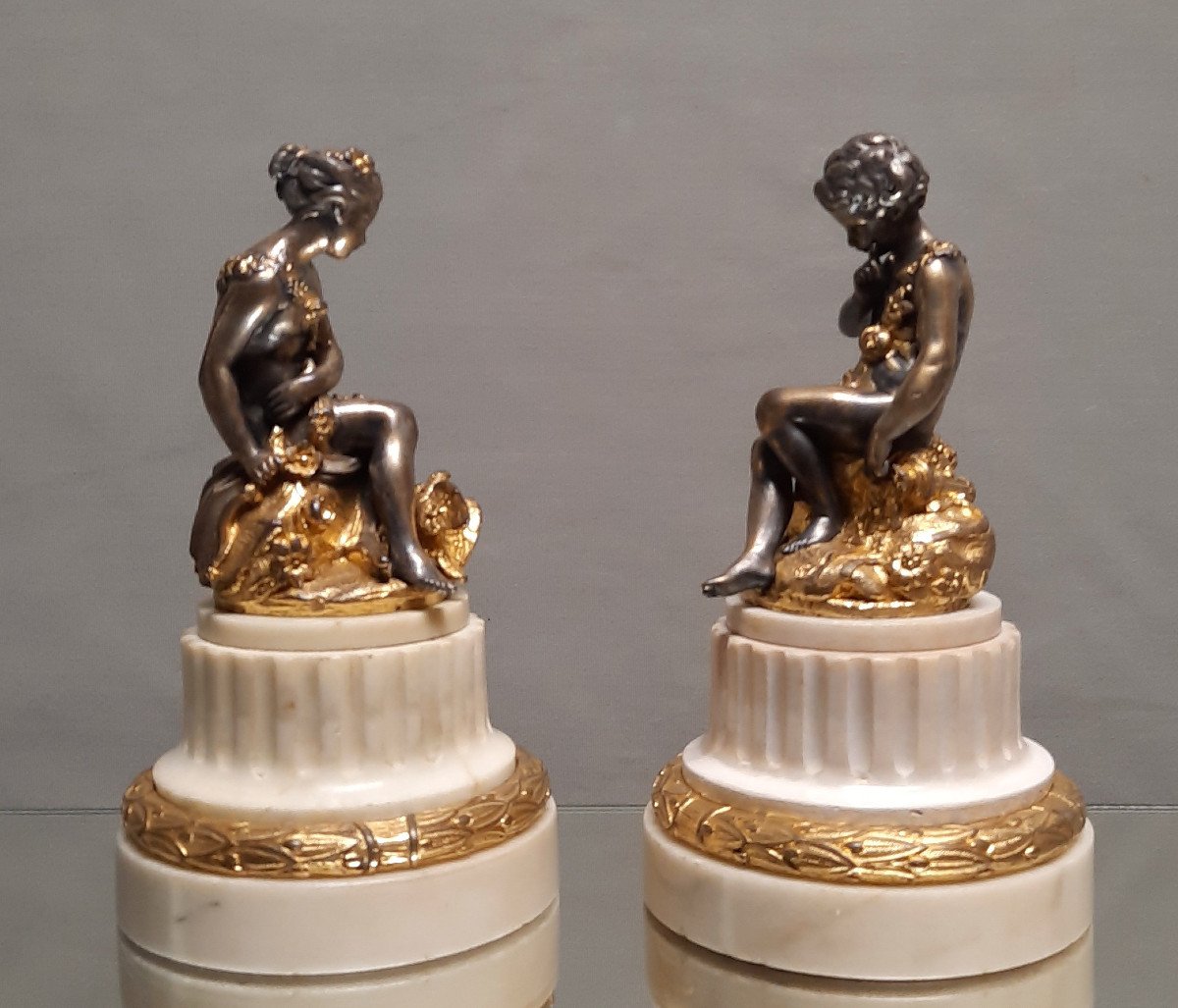 Falconet E.m Pair Of Figures In Gilded And Silvered Bronze From The Late 18th Century-photo-4