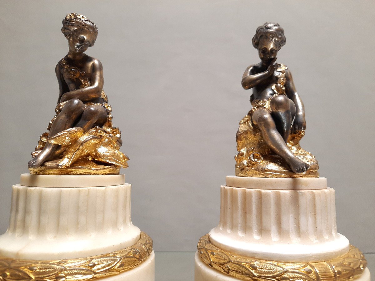 Falconet E.M Couple De Sujets En Bronze Doré Et Argenté Au Mercure Fin XVIIIe siècle-photo-2