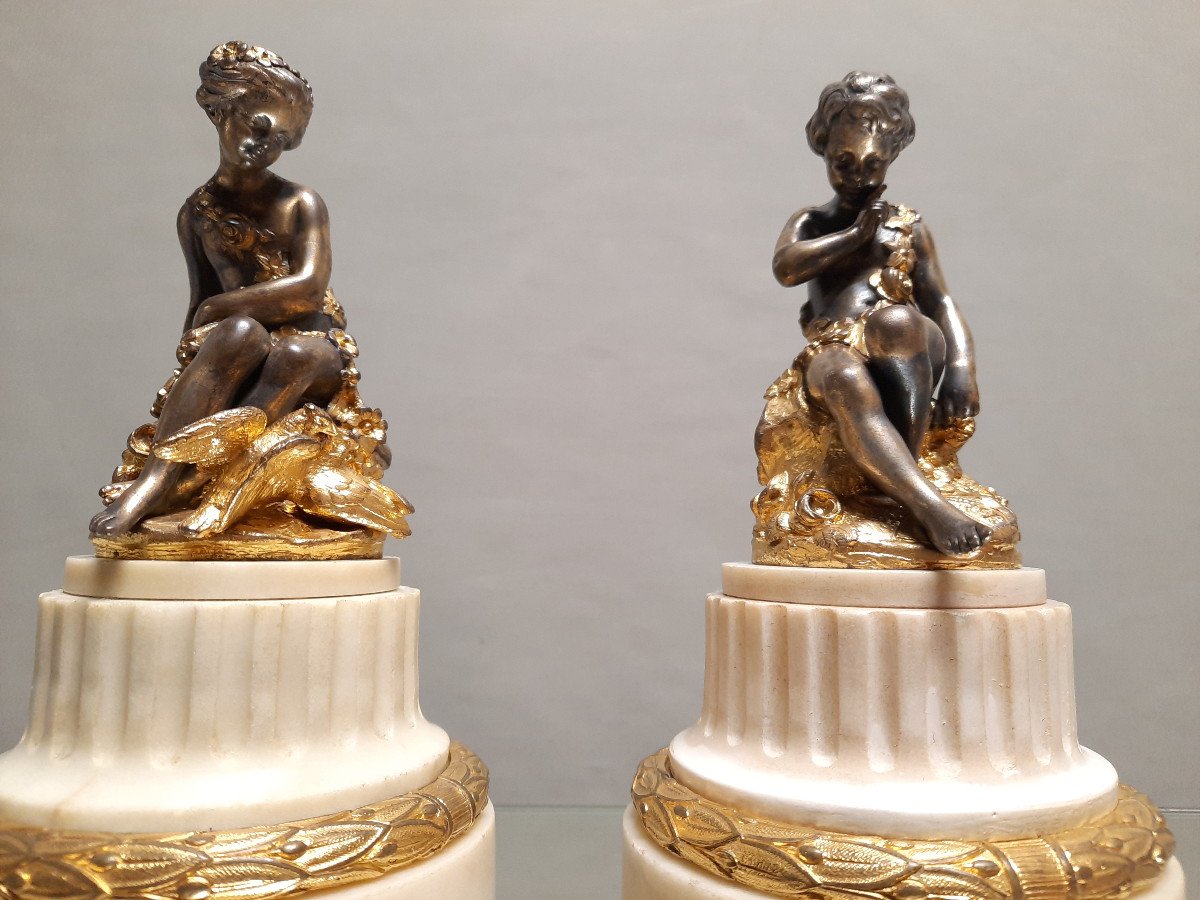 Falconet E.M l'Amour Et Psyché en Bronze Doré Et Argenté Au Mercure-photo-2