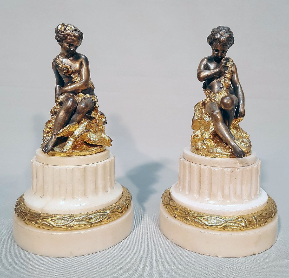 Falconet E.M l'Amour Et Psyché en Bronze Doré Et Argenté Au Mercure