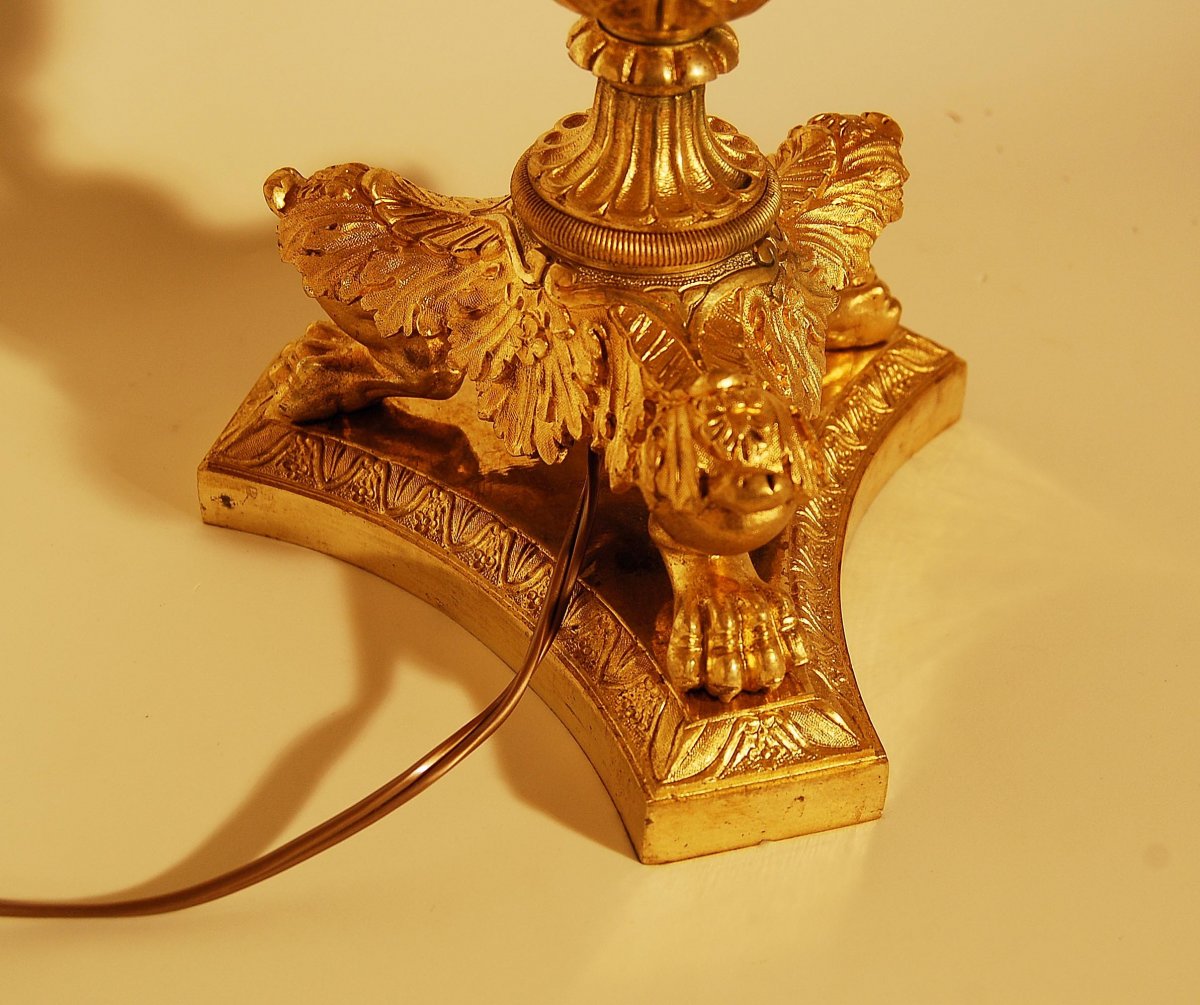 Grande Lampe Empire Bronze Dor&eacute; Et Onyx Ht 78 Cm-photo-1
