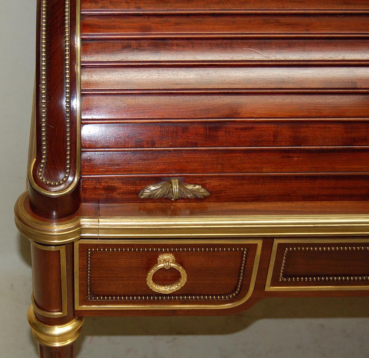 Louis XVI Cylinder Desk In Mahogany And Gilt Bronze-photo-2