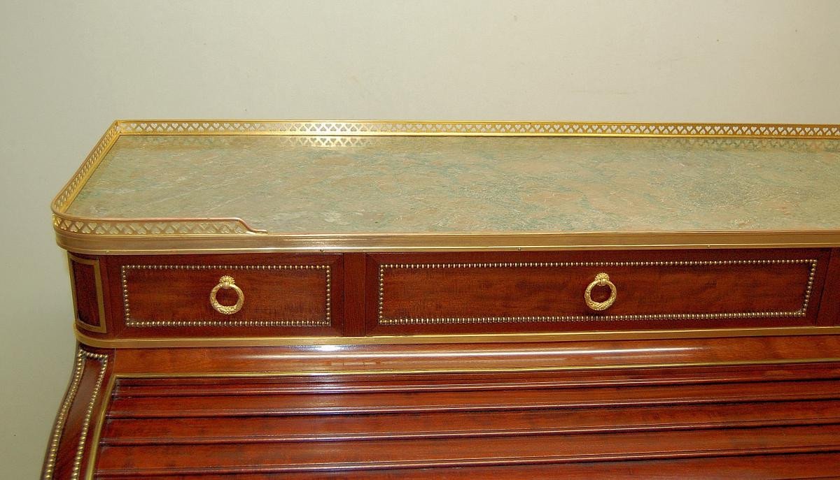 Louis XVI Cylinder Desk In Mahogany And Gilt Bronze-photo-5