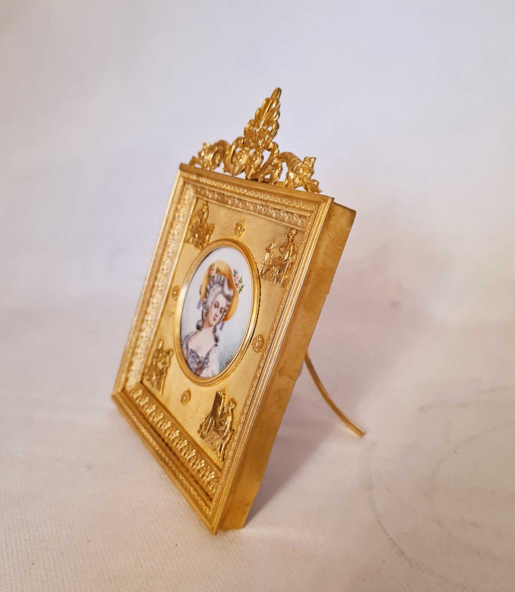 Miniature On Ivory Nineteenth In Its Golden Brass Frame-photo-4