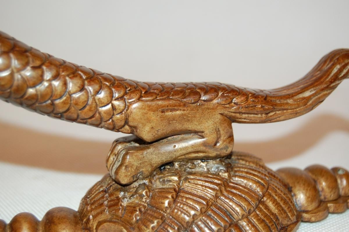 Patères Porte-embrasses, Bronze XIXè, Décor De Serpent De Mer-photo-2