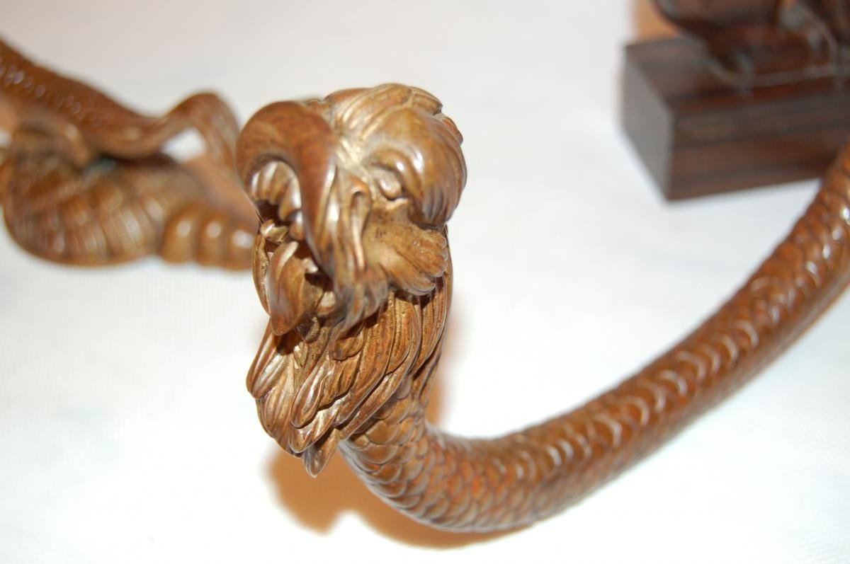 Patères Porte-embrasses, Bronze XIXè, Décor De Serpent De Mer-photo-2