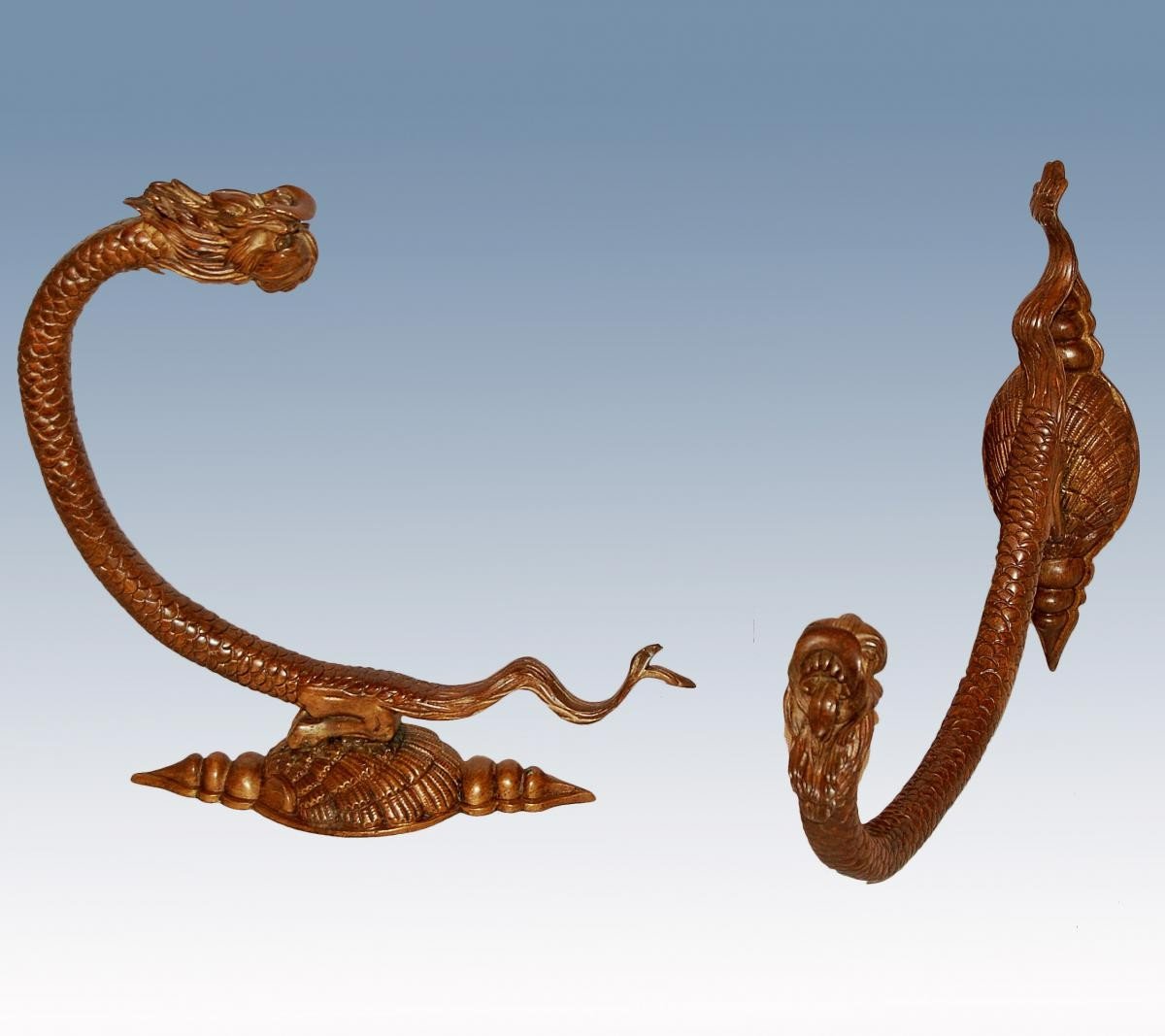 Patères Porte-embrasses, Bronze XIXè, Décor De Serpent De Mer