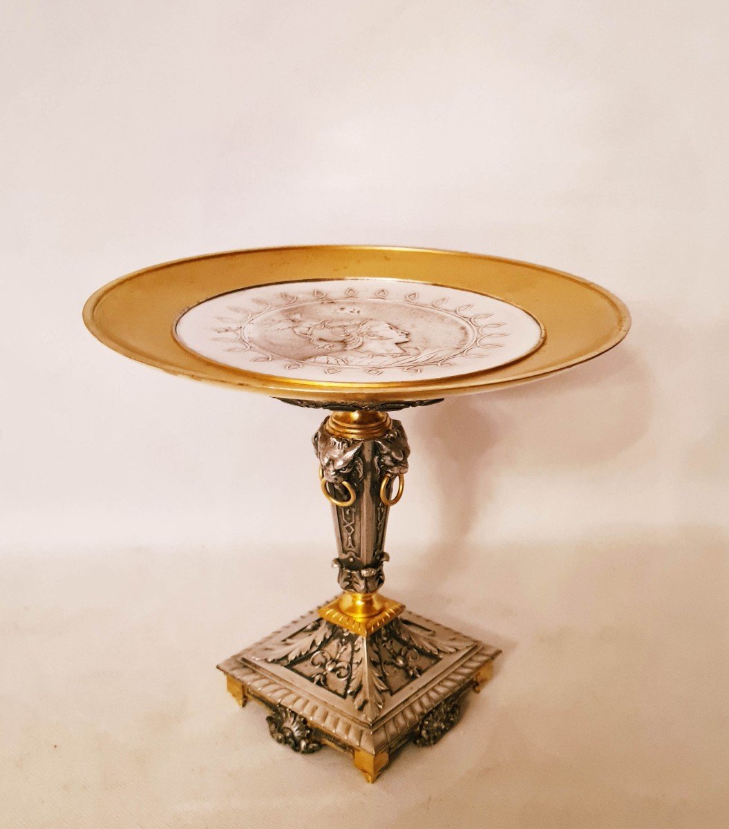  Oudry éditeur Et Faraoni Sculpteur 1869 Tazza coupe bronze doré et argenté-photo-3