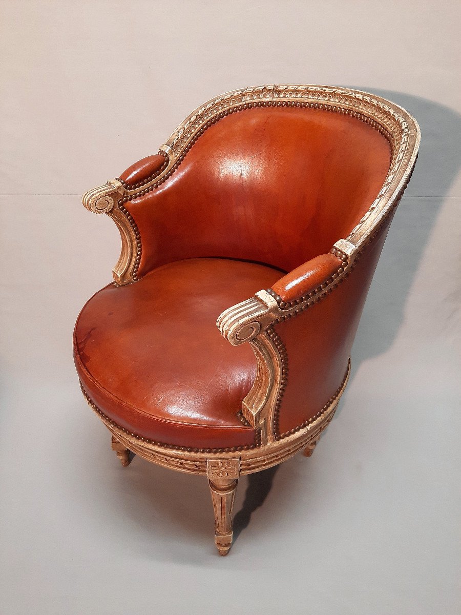 Leather Cabinet Chair Round Seat With Rolling-photo-1