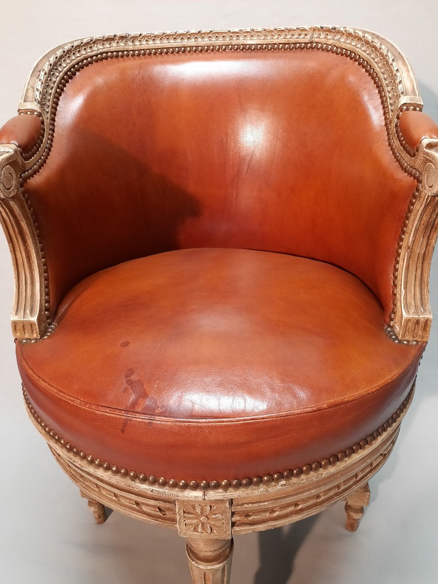 Leather Cabinet Chair Round Seat With Rolling-photo-5