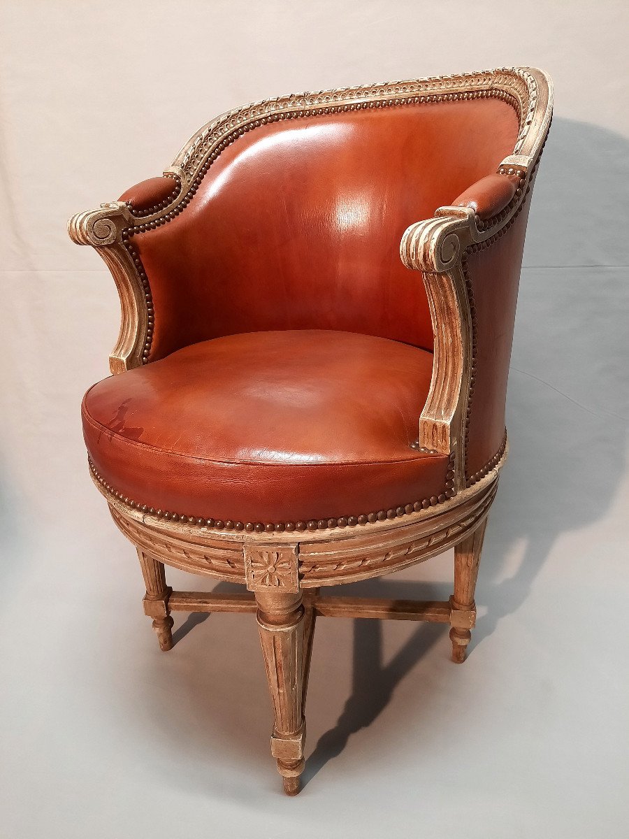 Leather Cabinet Chair Round Seat With Rolling
