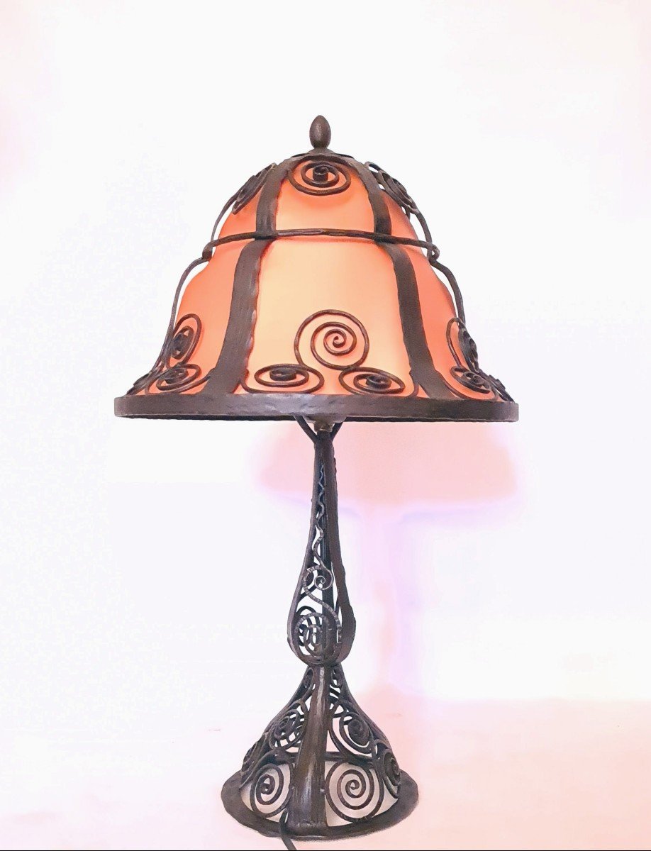 Grande Lampe Art D&eacute;co 1925 En Fer Forg&eacute;