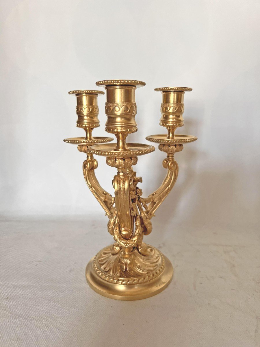Pair Of Louis XVI Candlesticks In Gilt Bronze-photo-4