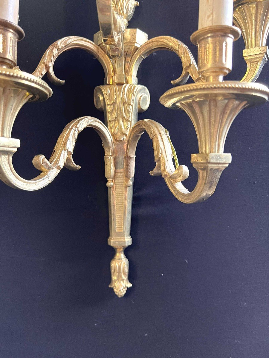  4 Grandes Appliques à 5 Lumières En Bronze Doré Par Lucien Gau  Louis XVI-photo-3