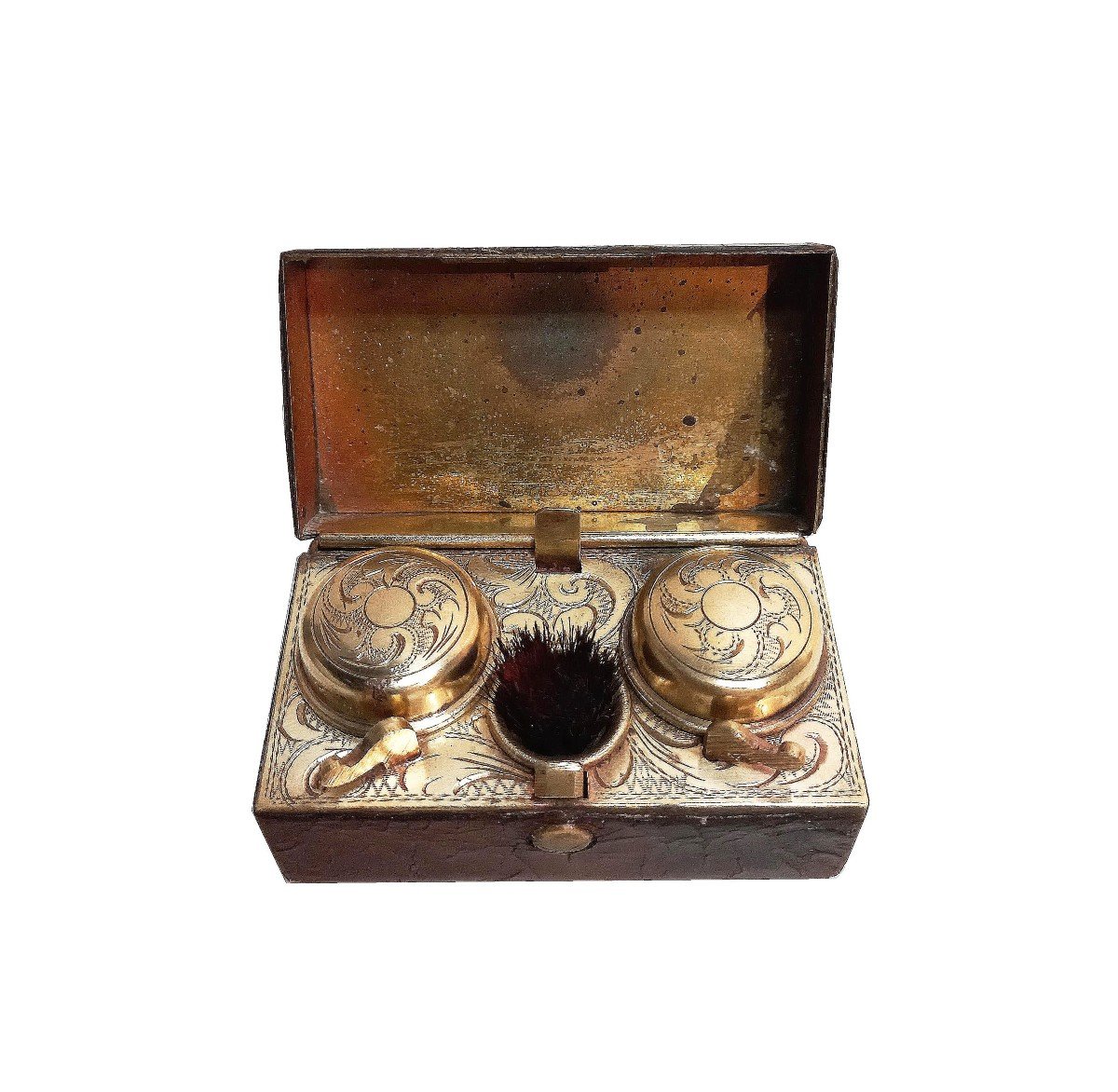 Brass Travel Inkwell Leather-wrapped Late Nineteenth