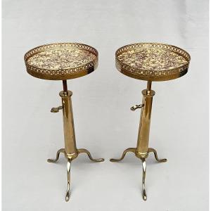 Pair Of Adjustable Bronze Pedestal Tables Signed Jansen