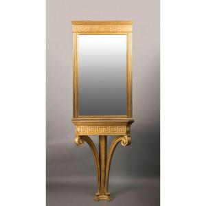 Console And Mirror In Golden Wood In Neoclassical Style