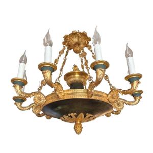 Lustre Empire à l'Antique En Bronze Doré à 10 Lumières