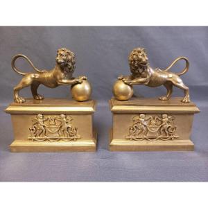 Paire De Chenets Empire En Bronze