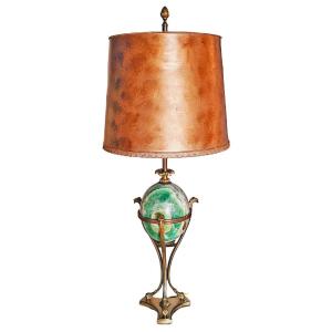 Lampe N&eacute;oclassique Bronze &amp; Spath Fluor Sign&eacute;e Maison Charles