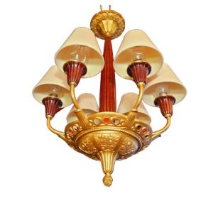 Paul Follot Art Deco Chandelier 1925 Mahogany And Gilt Bronze