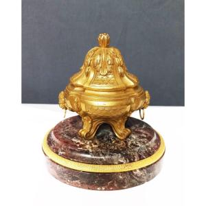 Inkwell In Gilt Bronze And Marble 19th Century