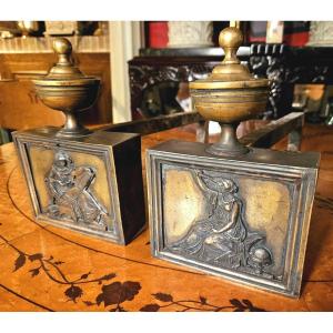 Pair Of Bronze Andirons Empire Period