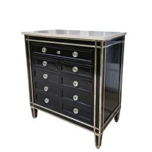 Art Deco Commode With 9 Drawers In Lacquer And Nickel-plated Bronze