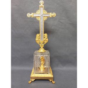 Crucifix In Cut Crystal And Gilt Bronze Early 19th Century