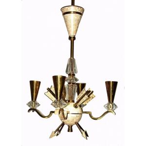 Chandelier In Bronze And Cut Crystal (dlg Gilbert Poillerat)