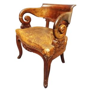 Fauteuil De Bureau Richement Sculpté Fin XIXe Acajou