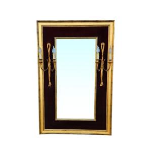 Large St Neoclassical Mirror And Sconces By Robert Thibier Ht 143 Cm