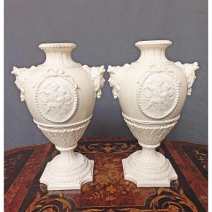 Pair Of St Louis XVI Vases In 19th Century Enameled Earthenware
