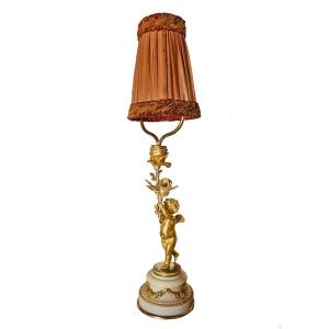 “love” Lamp In Gilt Bronze And White Marble