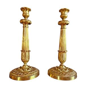 Pair Of Large Candlesticks, Early 19th Century, Gilt Bronze