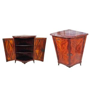 Louis XV Period Corner Cupboard In Satin And Amaranth Veneer