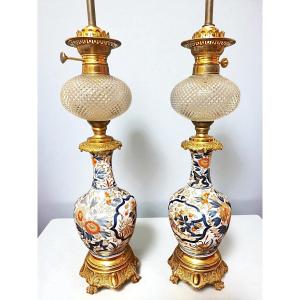 Importante Paire De Lampes En Porcelaine Et Bronze Doré Fin XIXe