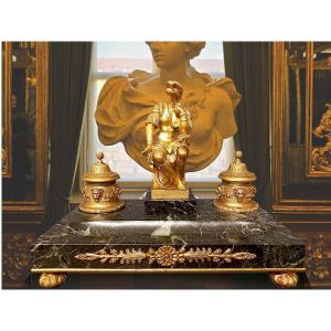 Laurent De Medici Gilt Bronze And Green Marble Inkwell, 19th Century