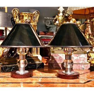 Pair Of Art Deco Lamps By Jacques Adnet