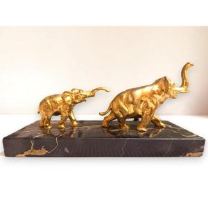 Art Deco Gilt Bronze Elephants