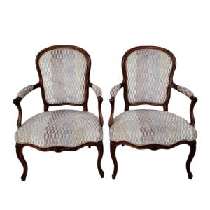 Pair Of Louis XV Period Walnut Cabriolet Armchairs