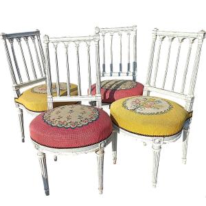 Suite 4 chaises XVIIIe Louis XVI garniture neuve