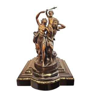 "L’enfance de Silène" Signé Clodion Groupe en bronze XIXème 